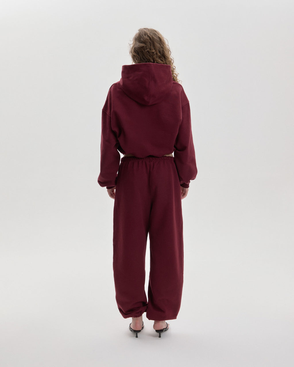 Grown In Silence barrel joggers in Ruby Wine, back view