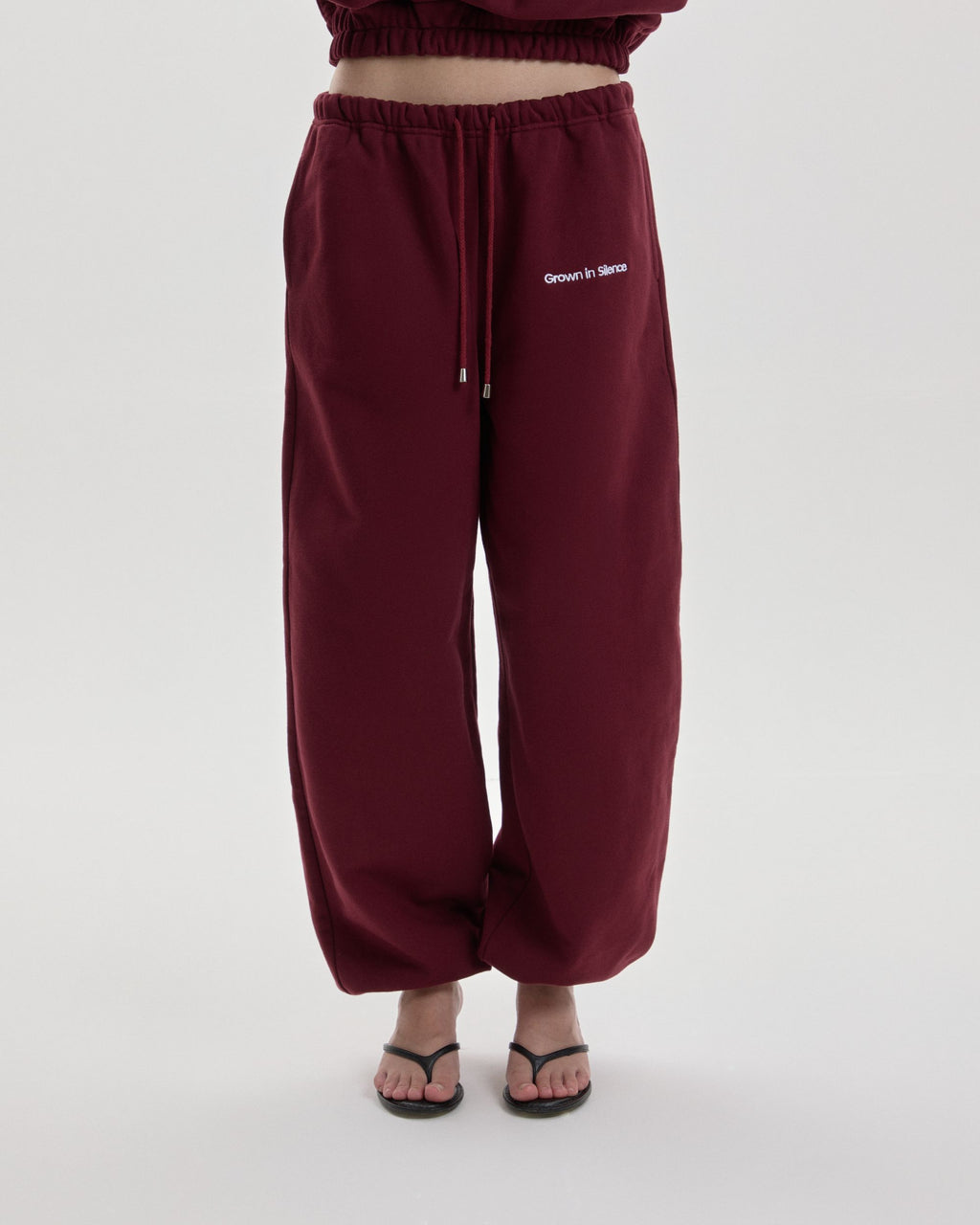 Grown In Silence barrel joggers in Ruby Wine, side view