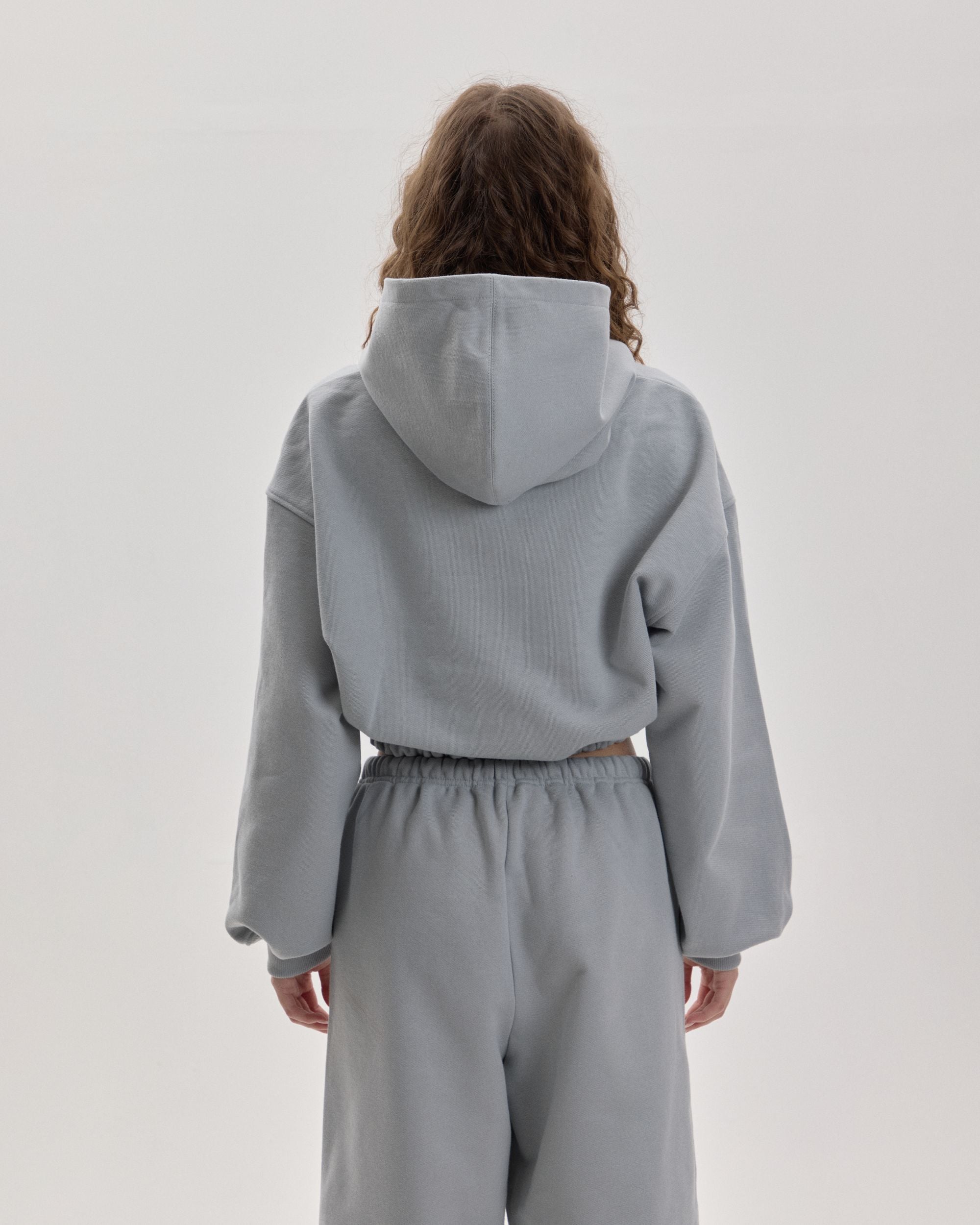 Grown In Silence cropped mini hoodie in Cloud Metallic, back view