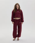 Grown In Silence cropped mini hoodie in Ruby Wine, full length front view with matching joggers