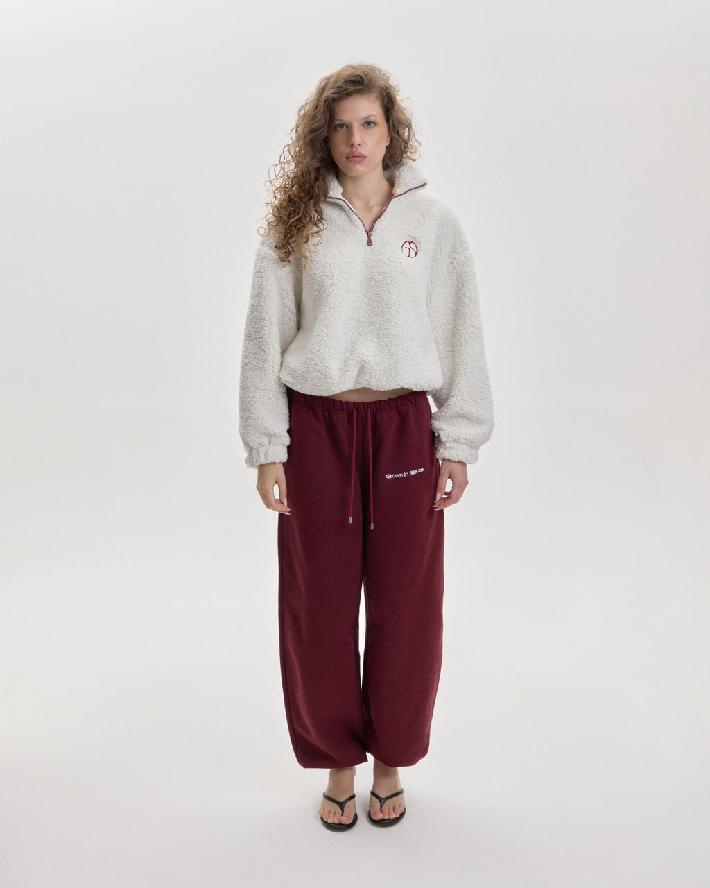 Grown In Silence oversized quarter-zip anorak in Cloud Dancer, full length front view