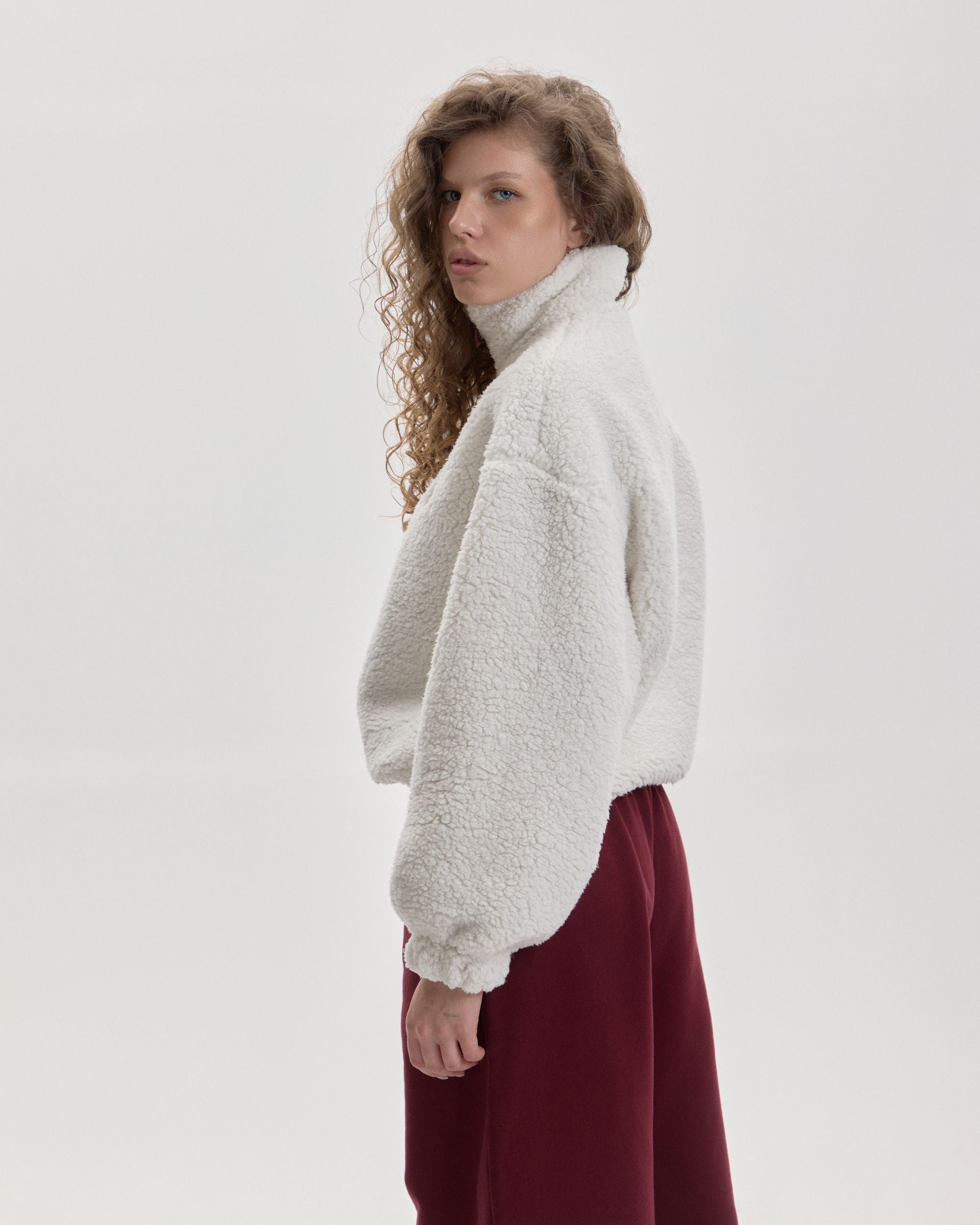 Grown In Silence oversized quarter-zip anorak in Cloud Dancer, side view