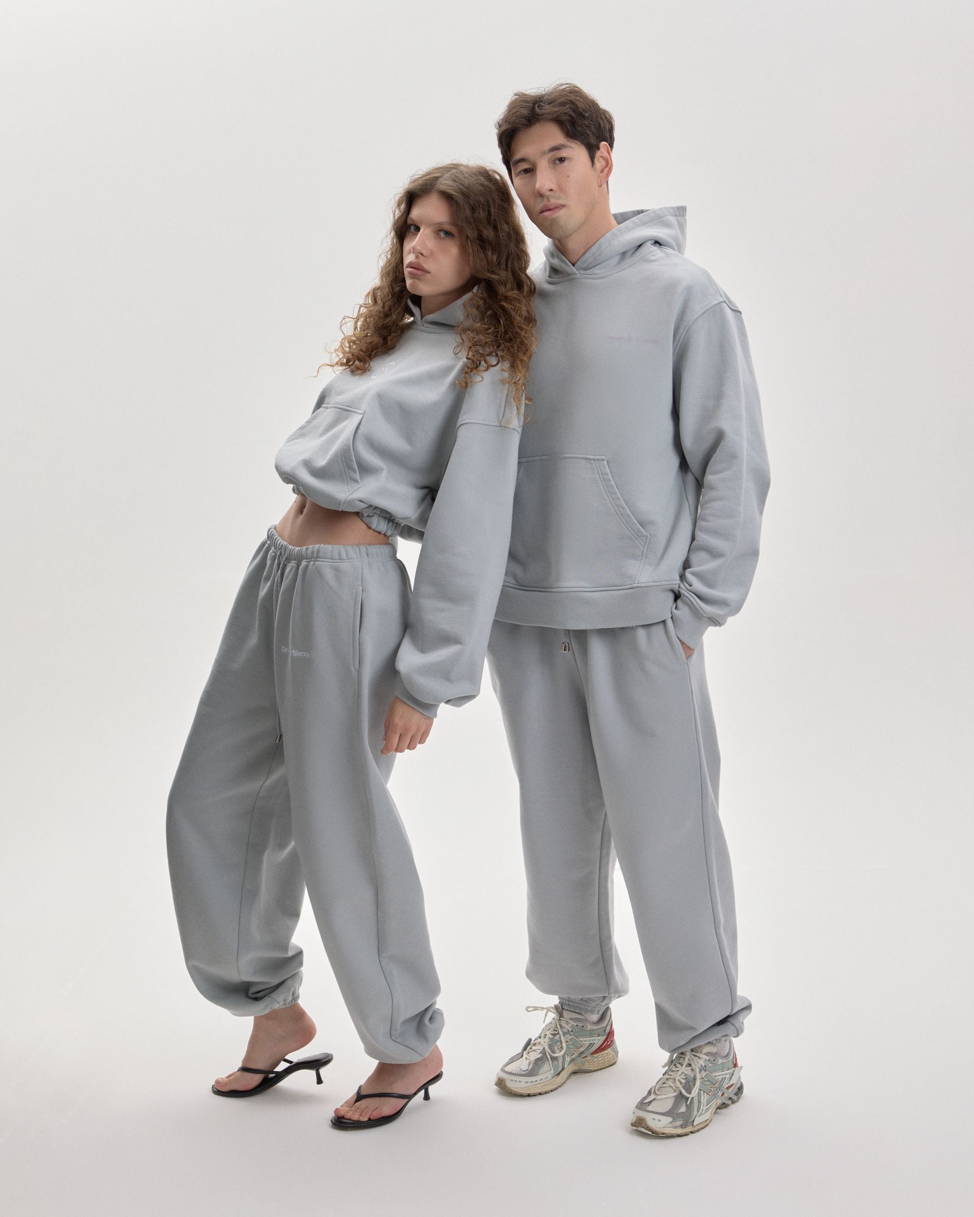 Grown In Silence oversized hoodie in Cloud Metallic, styled full set look