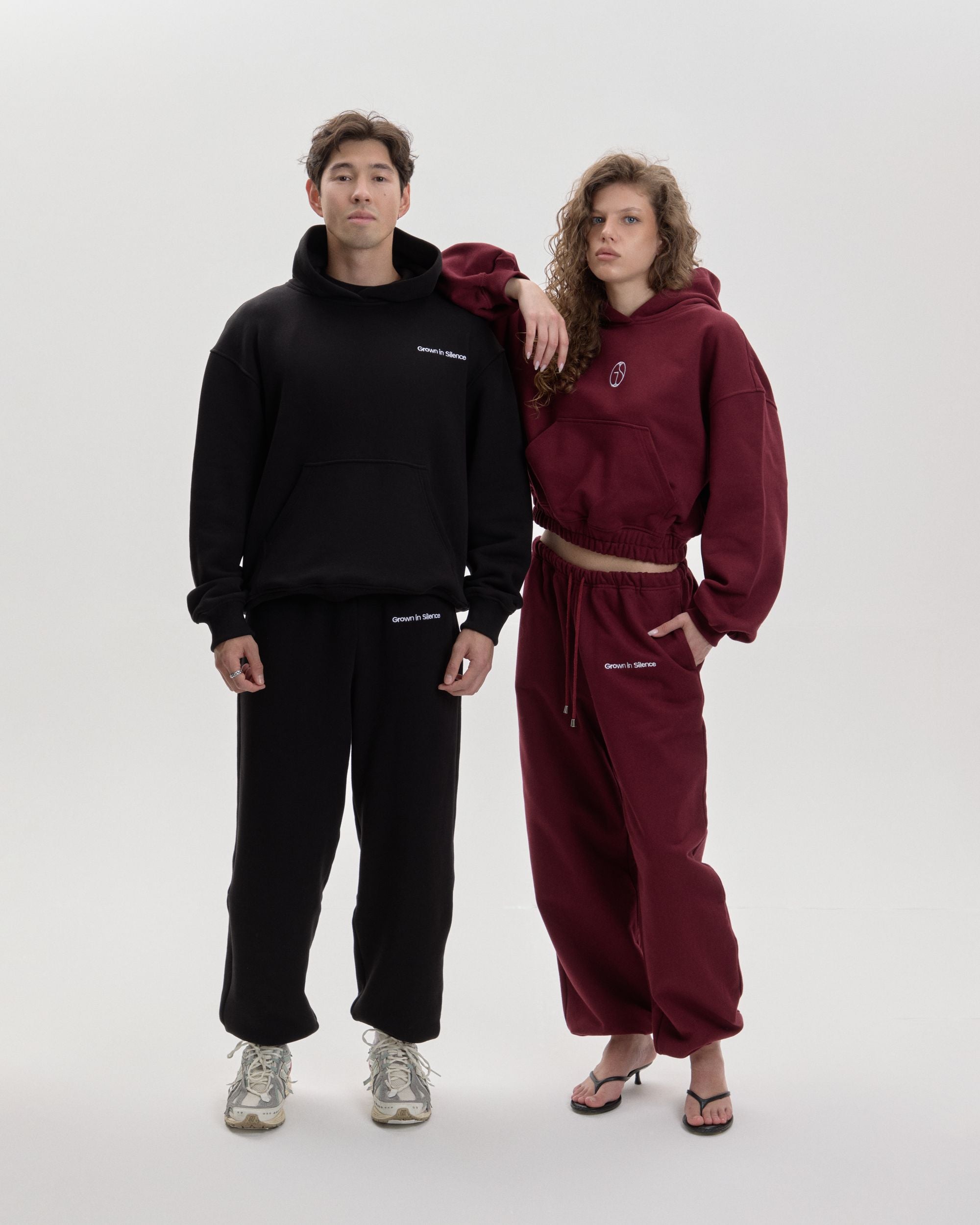 Grown In Silence oversized hoodie in Midnight Black, styled full set look