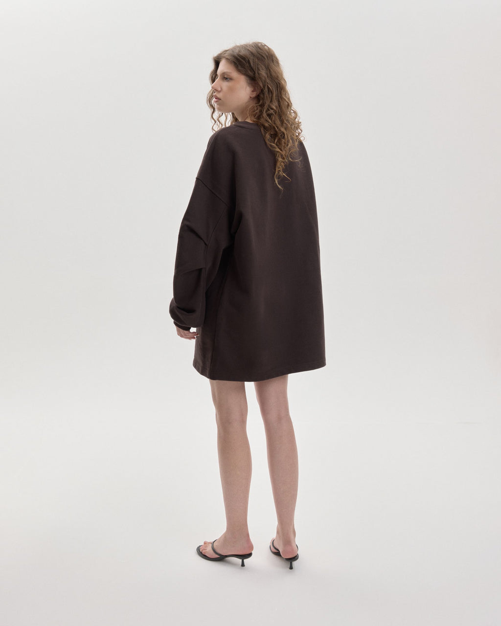Grown In Silence oversized sweatshirt dress in dark choco, back view
