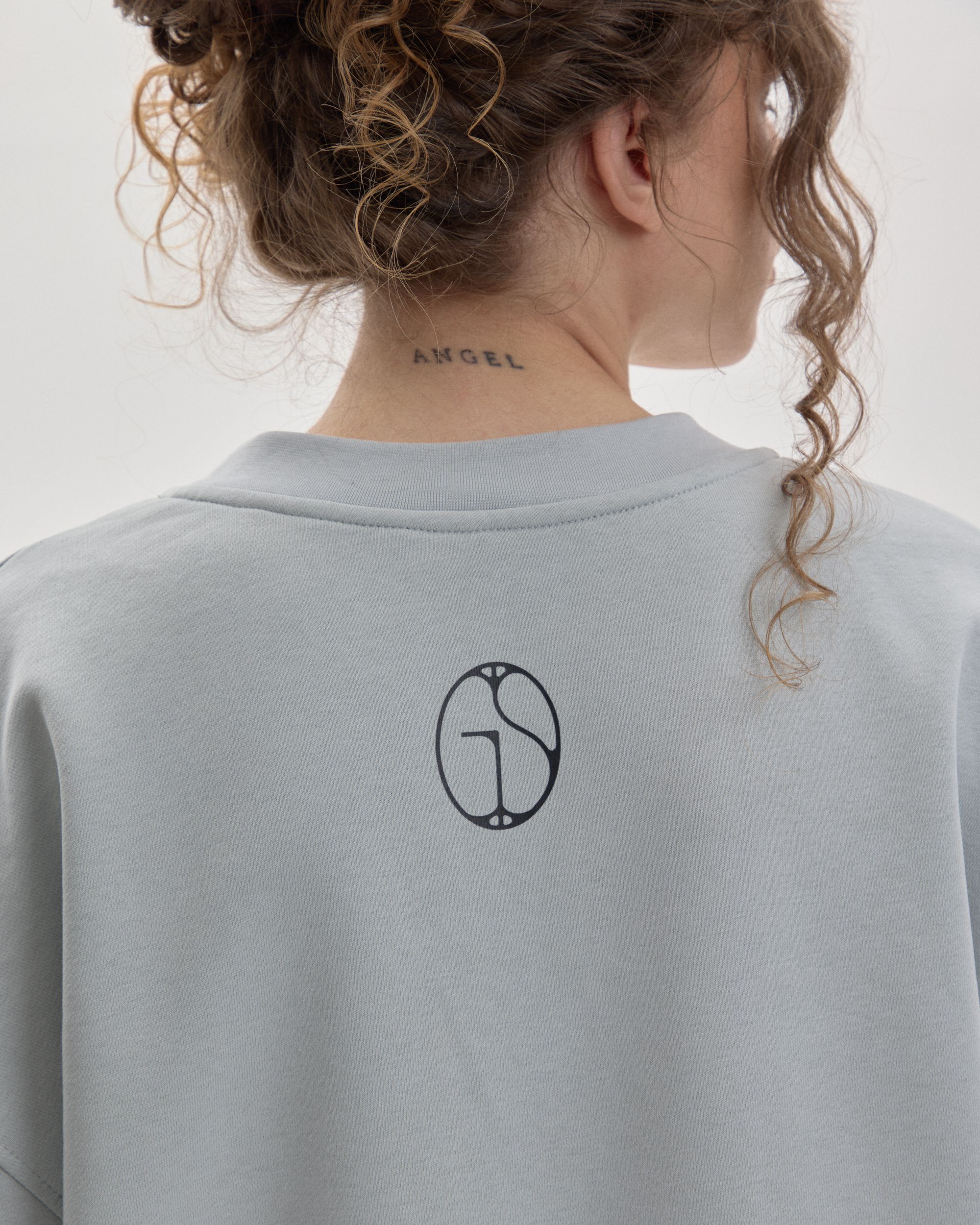 Grown In Silence oversized unisex tee in Cloud Metallic, back view