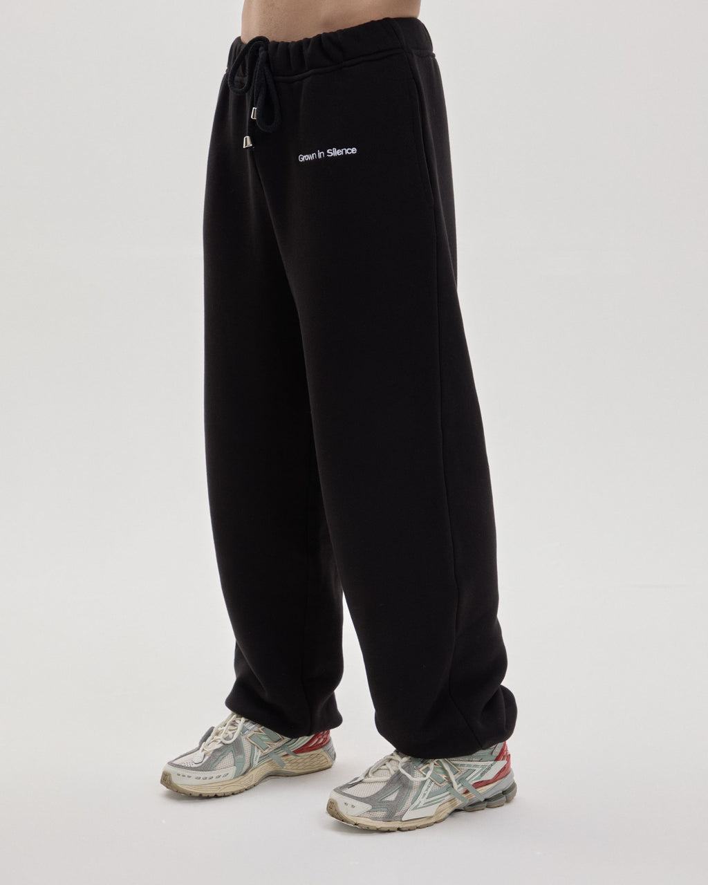 Grown In Silence relaxed joggers in Midnight Black, full length front view