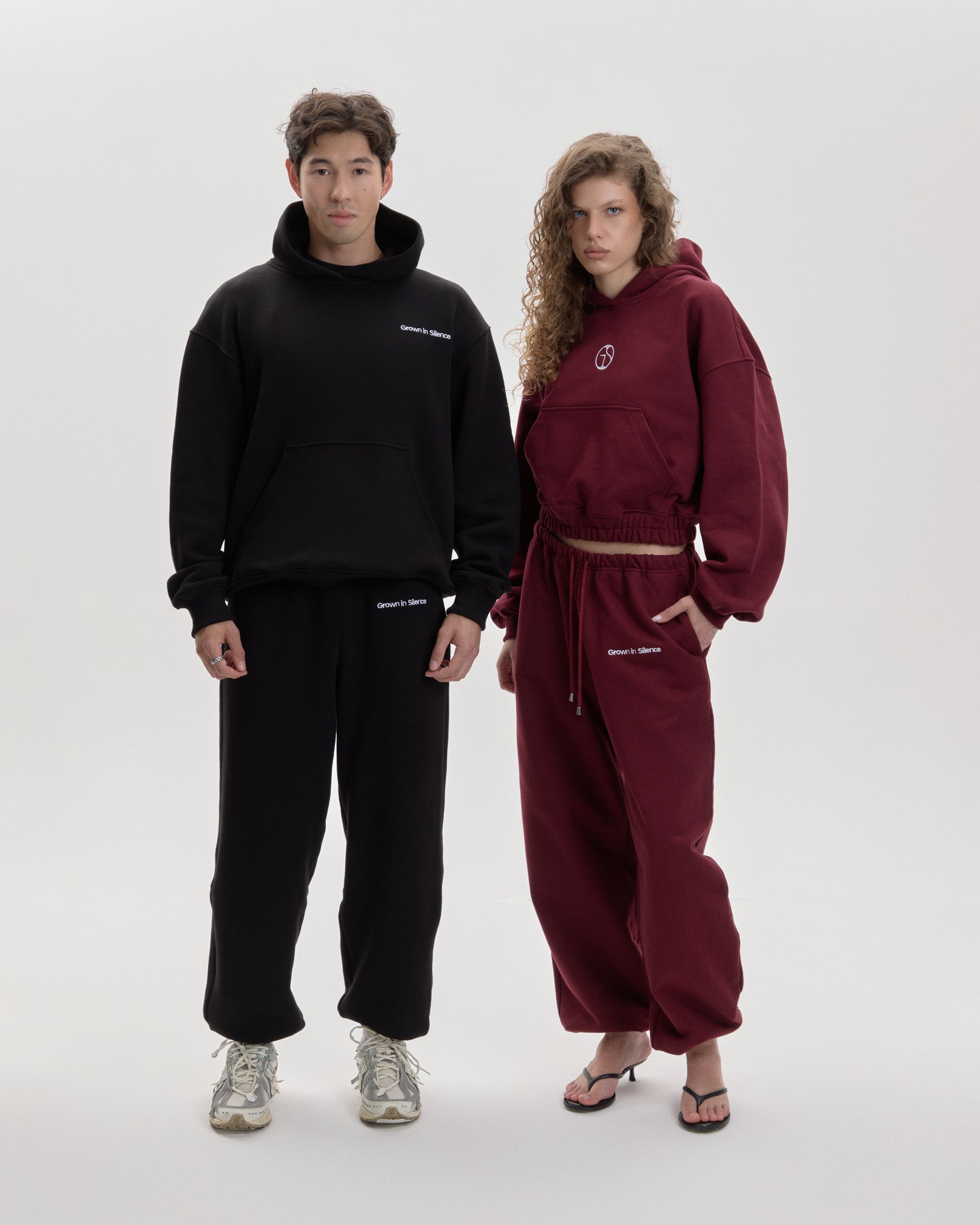 Grown In Silence relaxed joggers in Midnight Black, styled full set look